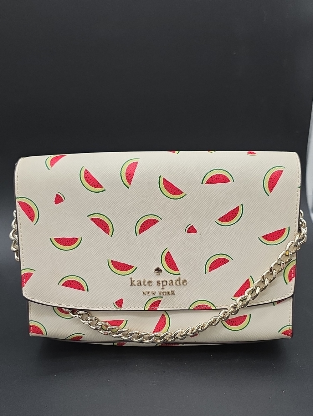 Kate Spade cream crossbody with pink and green watermelon print